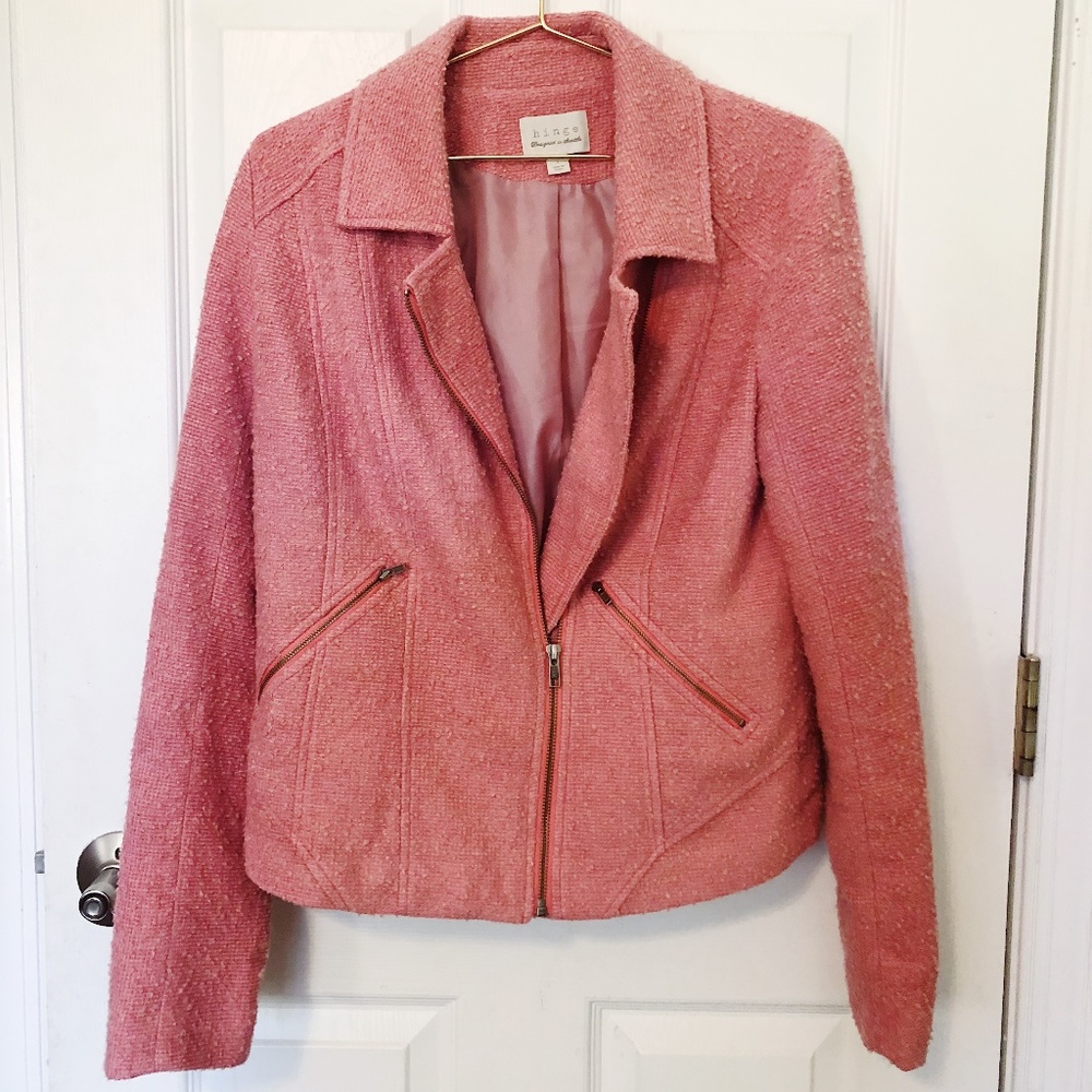 Hinge Nordstrom Pink Boucle Tweed Moto Blazer